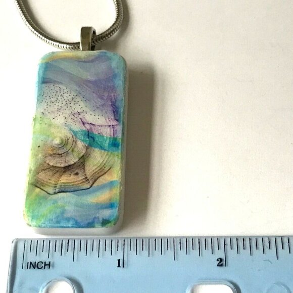 Seashell Pendant Necklace 24" Shell Sea Life Nautical Upcycled Hand Painted - Picture 8 of 8